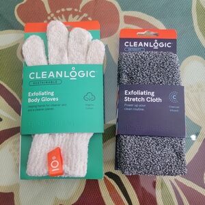 Exfoliating Body Gloves and Stretch Cloth Set - Cream and Gray
